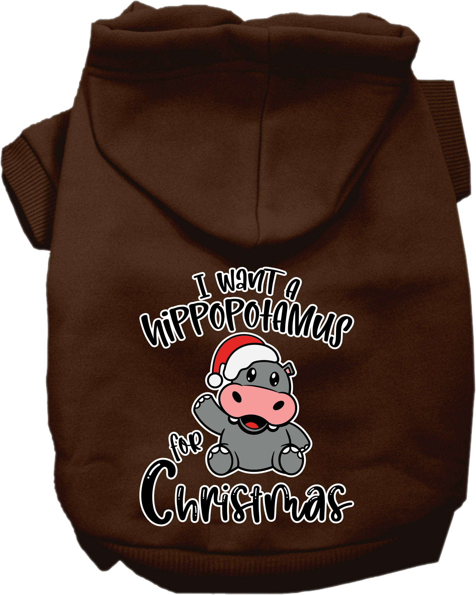 Hippo for Christmas Screen Print Dog Hoodie Brown Size SM